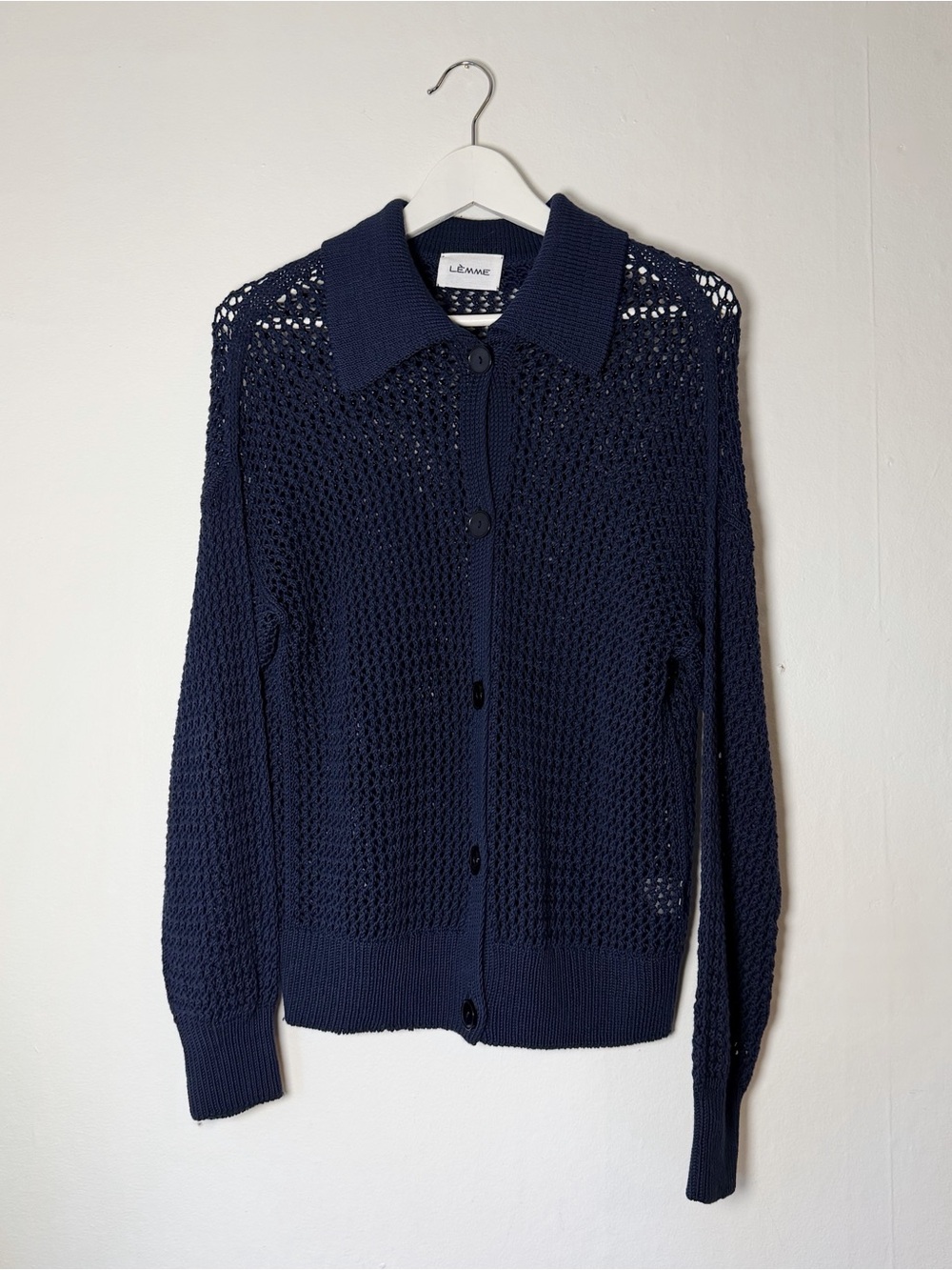 Lemme Navy Open-Weave 100% Cotton Cardigan - made in Italy